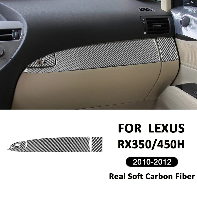 Carbon Fiber Car Co-Pilot Storage Box Panel Trim Strip Key Lock Cover Inner Decoration Sticker For LEXUS RX350 RX450H 2010-2012