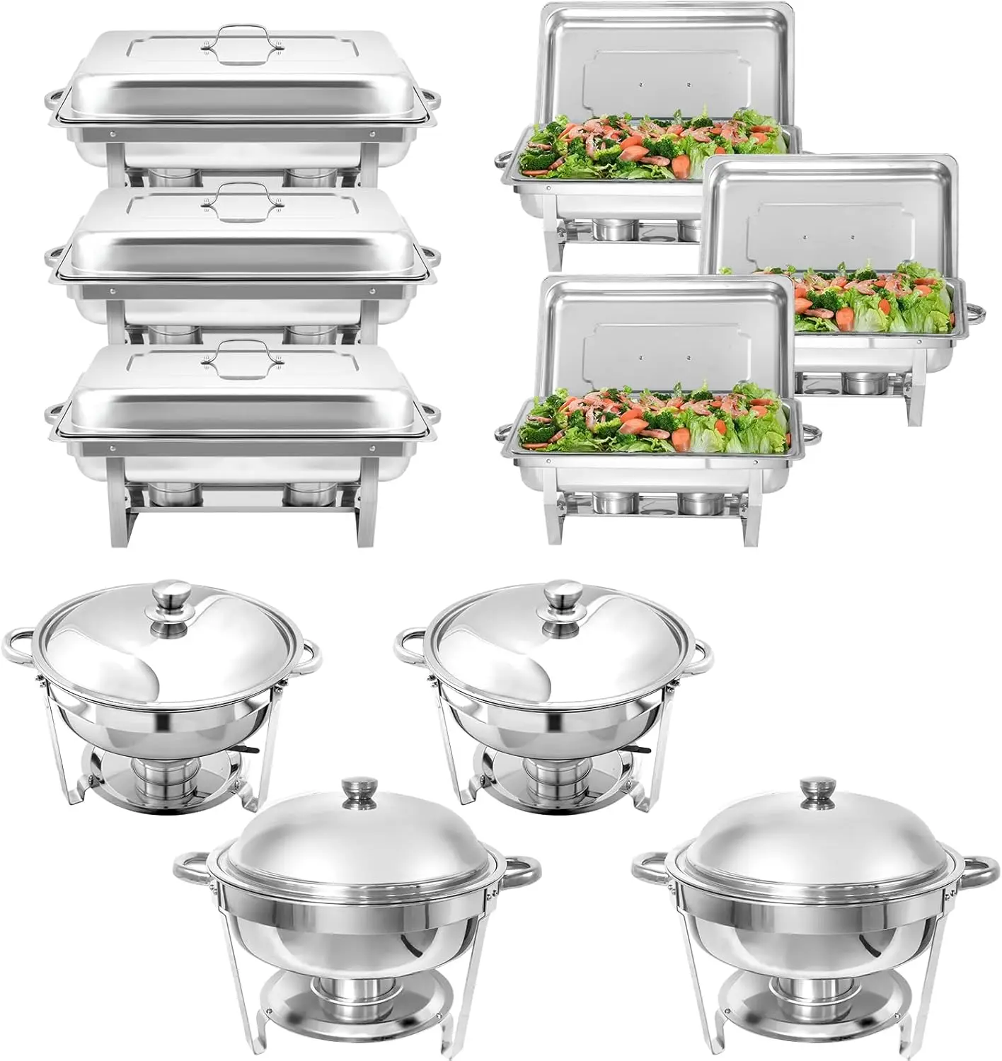 10 Pack Chafing Dish Buffet Set, Stainless Steel Catering Food Warmer For Banquet, Parties, Wedding (6 Packs 8Qt 1/1 Pan + 2