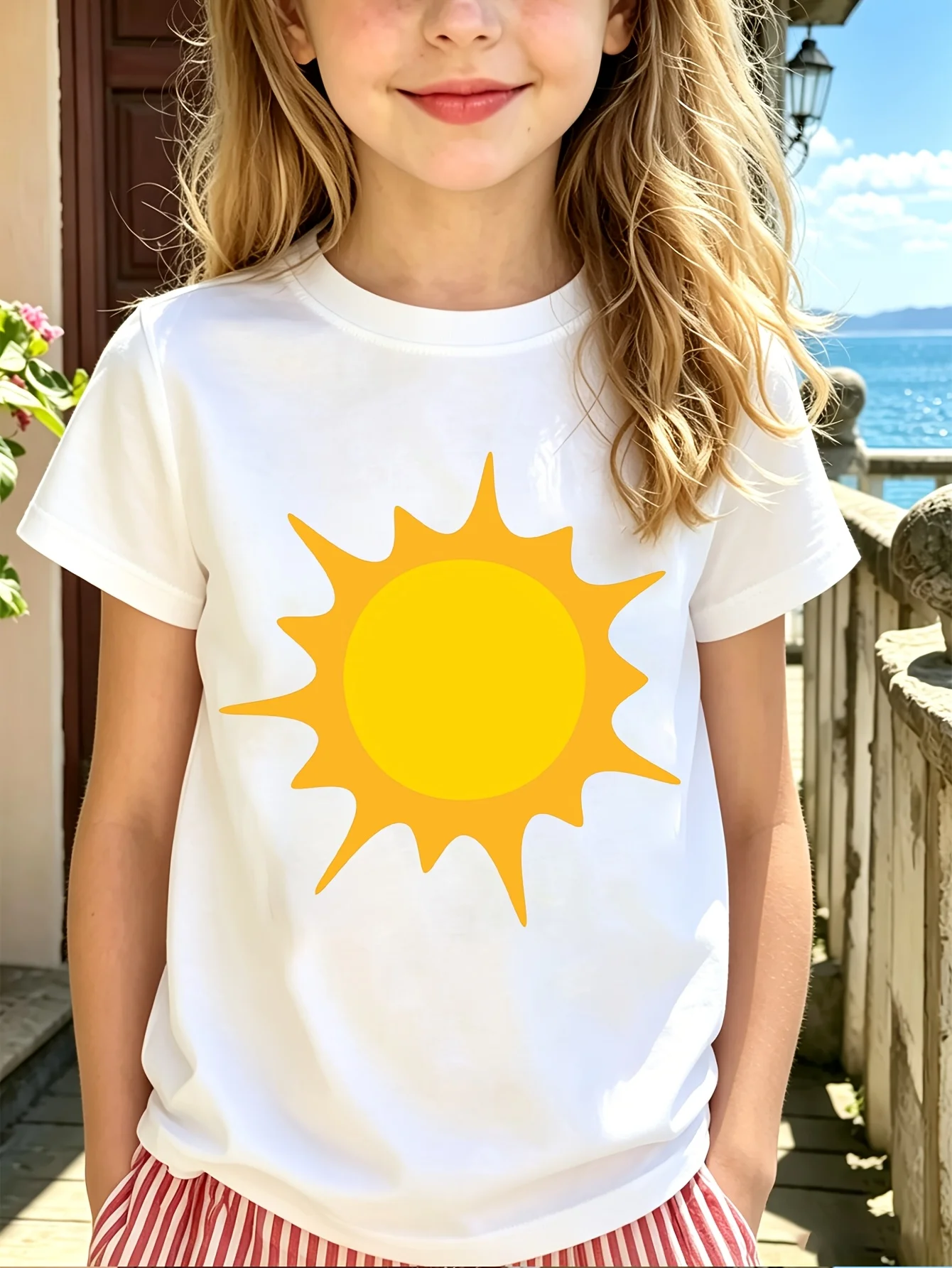 Family Matching T Shirt Minimalist Bright Yellow Sun Pattern Print Short Sleeve Cotton Tee For Boys Girls Kids Daily Casual Wear