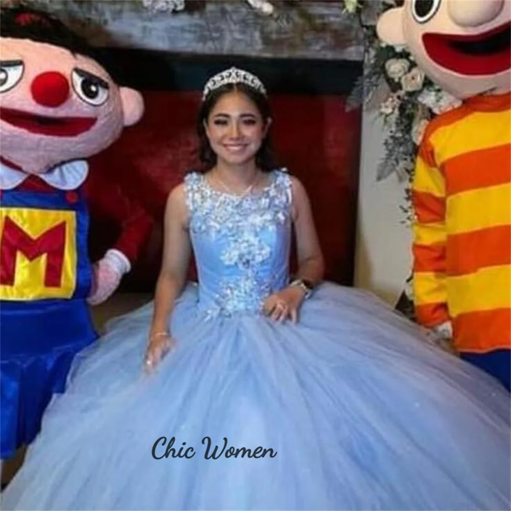 Fee Baby Blauwe Quinceanera Jurken 2023 Vijftien Verjaardagsfeestjurken Mouwloos Korset Sweet 16 Dress Classic Vestidos De Xv