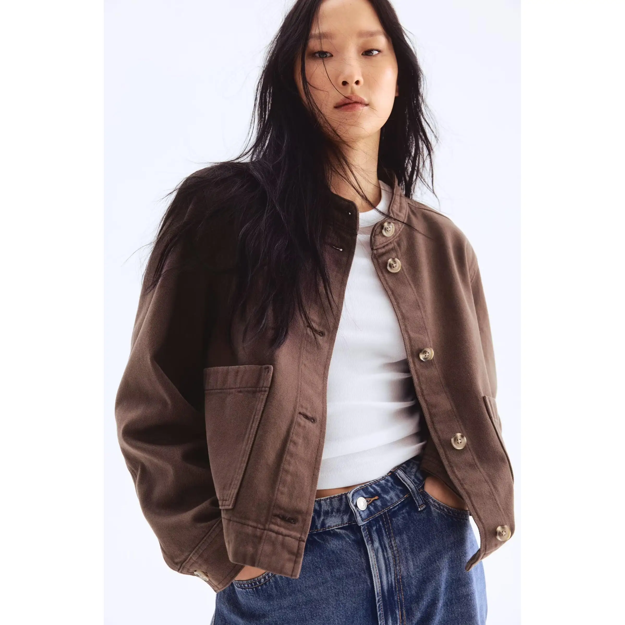 ファッショナブルなルーズチェック柄アウターウェア レディース 秋 2025 シンプル スタイリッシュ ポリエステル繊維 ロングスリーブ コート ボタン留め