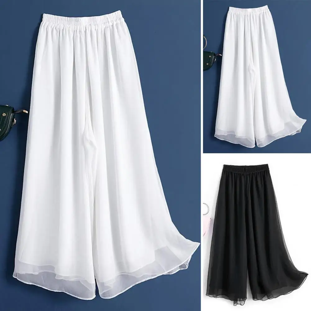 Enkellange Chiffon Geplooide Culotte Broek Casual Elastische Hoge Taille Wijde Pijpen Pantalones Baggy Dames Elegante Broek Nieuw