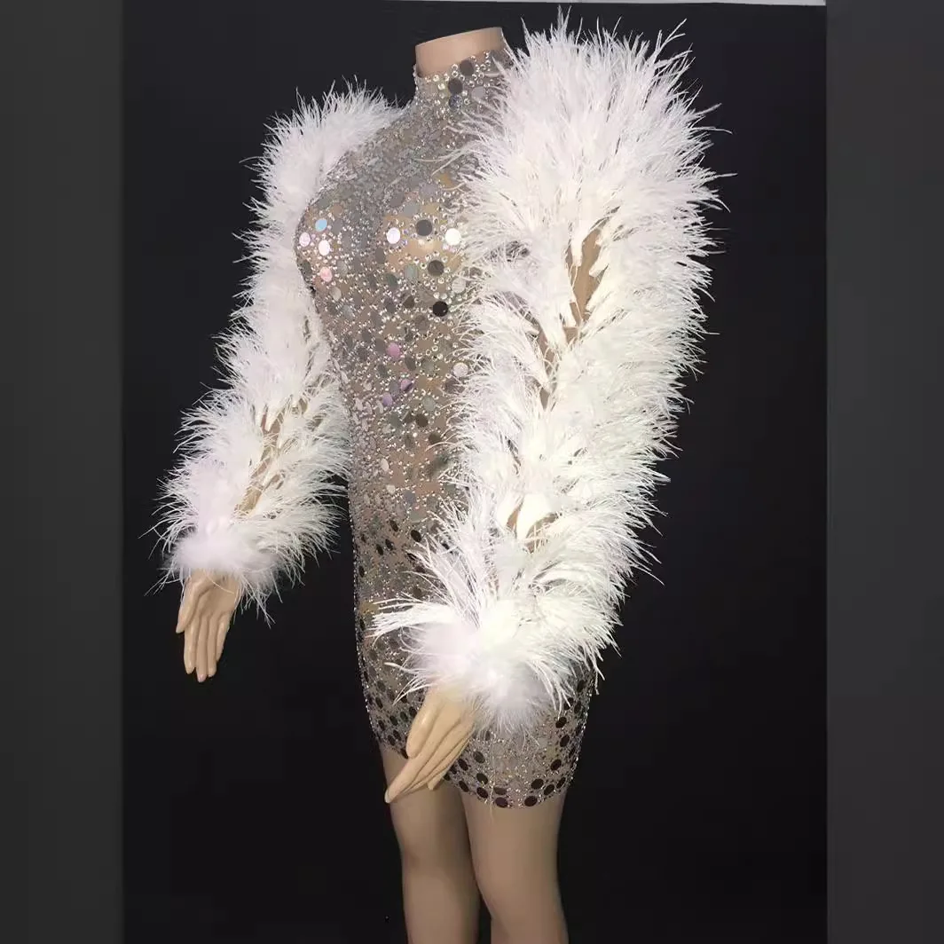 

Birthday Round Sequins Sexy Deep V Fringed Fan Dress Women's Party Evening Dress