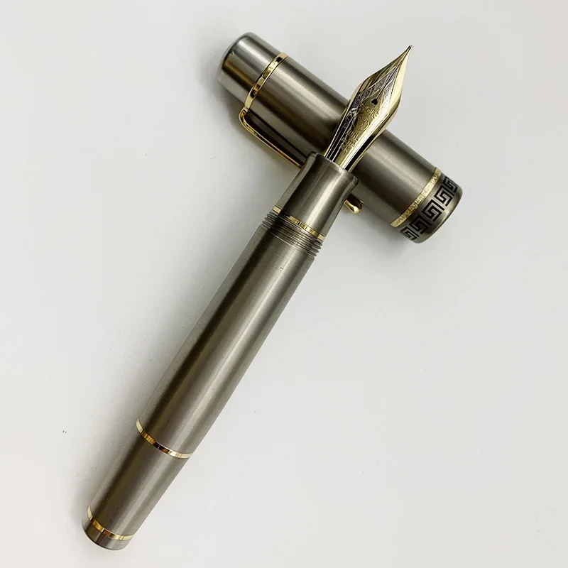 Hot JUNLAI/WingSung 900 N0.9 18K Gold Nib KOP Titanium Alloy Gold Clip Piston Fountain Pen Standard Heartbeat Gold Nib Gift Writ