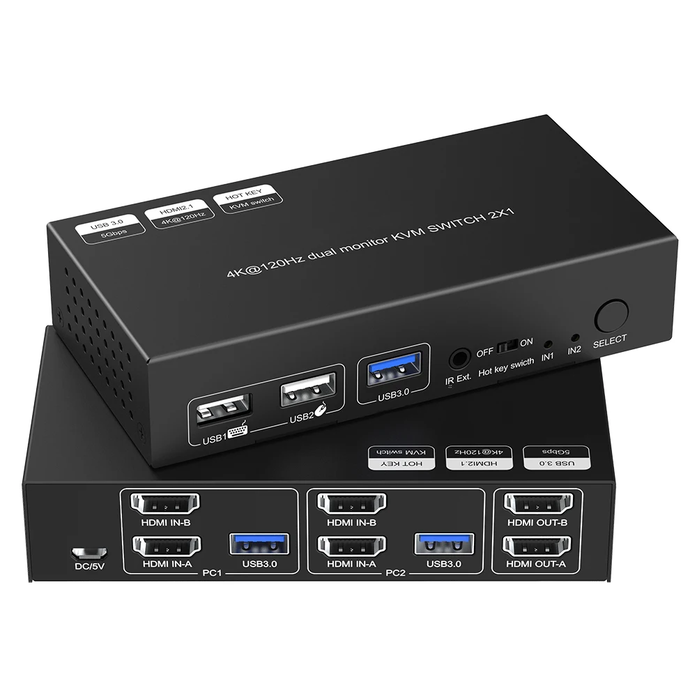 

USB 3.0 KVM Switch HDMI Dual Monitor 2 Output 2 Computer Remote Video Switch hdmi 8K hdmi Kvm Switch 2 Port Dual Monitor