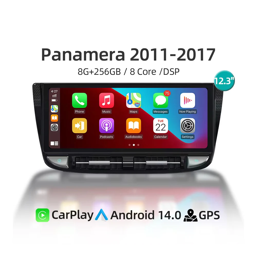 Pemutar Multimedia mobil 12.3 inci Android 14 CarPlay 4G WiFi navigasi GPS Bluetooth Radio mobil Stereo untuk Porsche Panamera 2011-2017