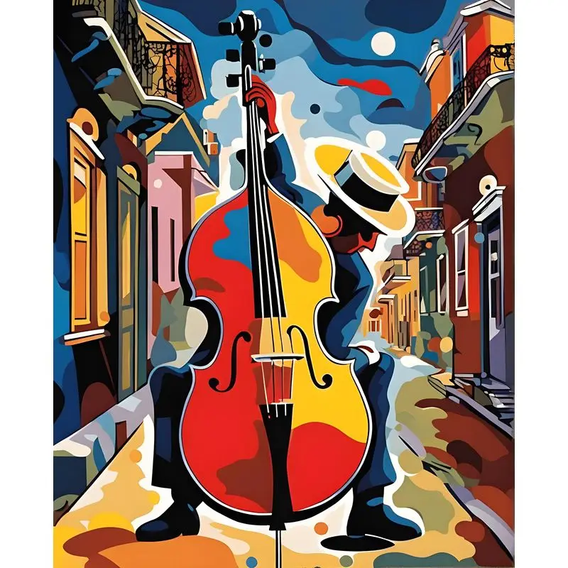 Cello player in the street painting by numbers kit