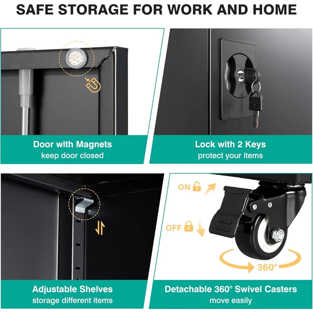 SISESOL Metal Storage Cabinet with Wheels,75 inch Tall Rolling Garage Storage Cabinet with Lock,Black Metal Cabinets with Wheels