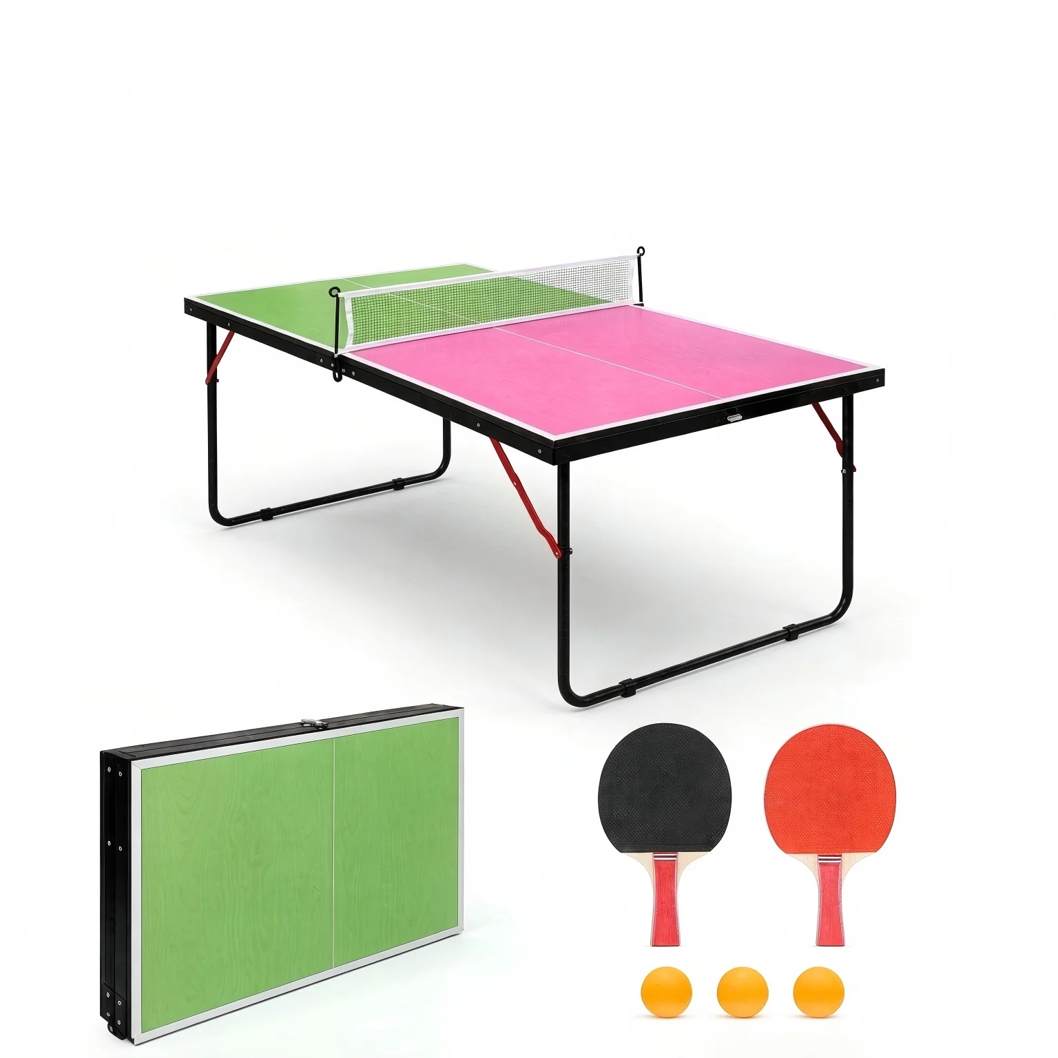 4ft Compact Foldable Table Tennis Table, Indoor Ping Pong Table with Net & Paddles, Single Side Upright Training, Thickened Aluminum Frame for Small Spaces