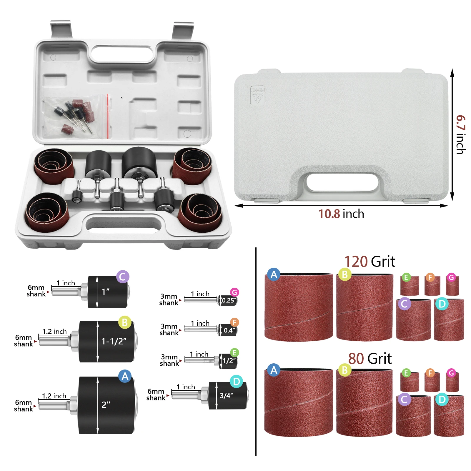 

Drum Spindle Sander Sleeves 20/37Pcs with Tool Carrying Case for Polishing Burr Stick Roller Sanding Tool Woodworking Polishing