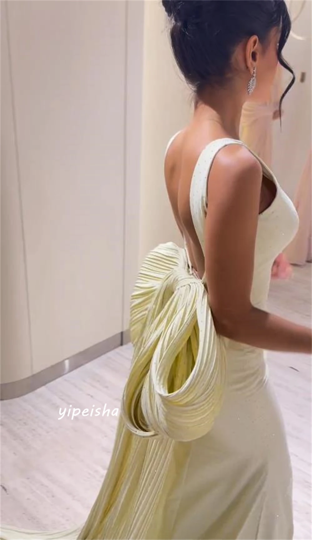 Customized Sexy Sexy Casual Jewel Sheath Quinceanera Open Back Bows Draped Floor Length Skirts Charmeuse Evening
