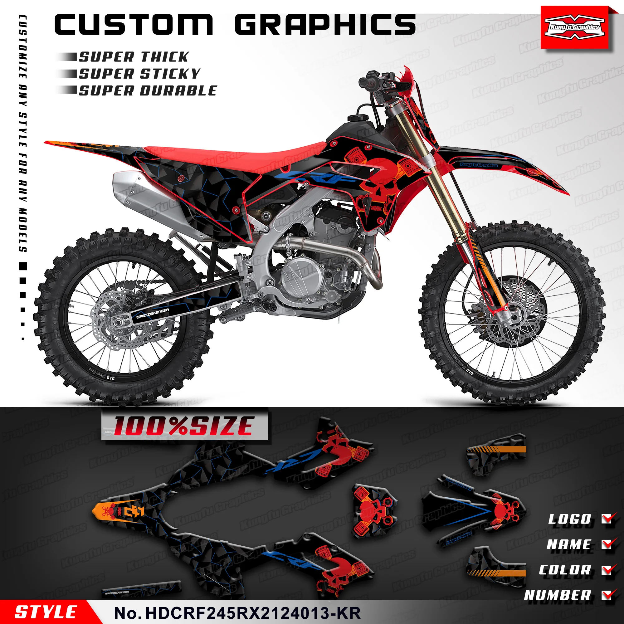 

KUNGFU GRAPHICS Motorcycle Graphics Decals Stickers for Honda CRF 250RX 450RX 2021 2022 2023 2024, HDCRF245RX2124013-KR