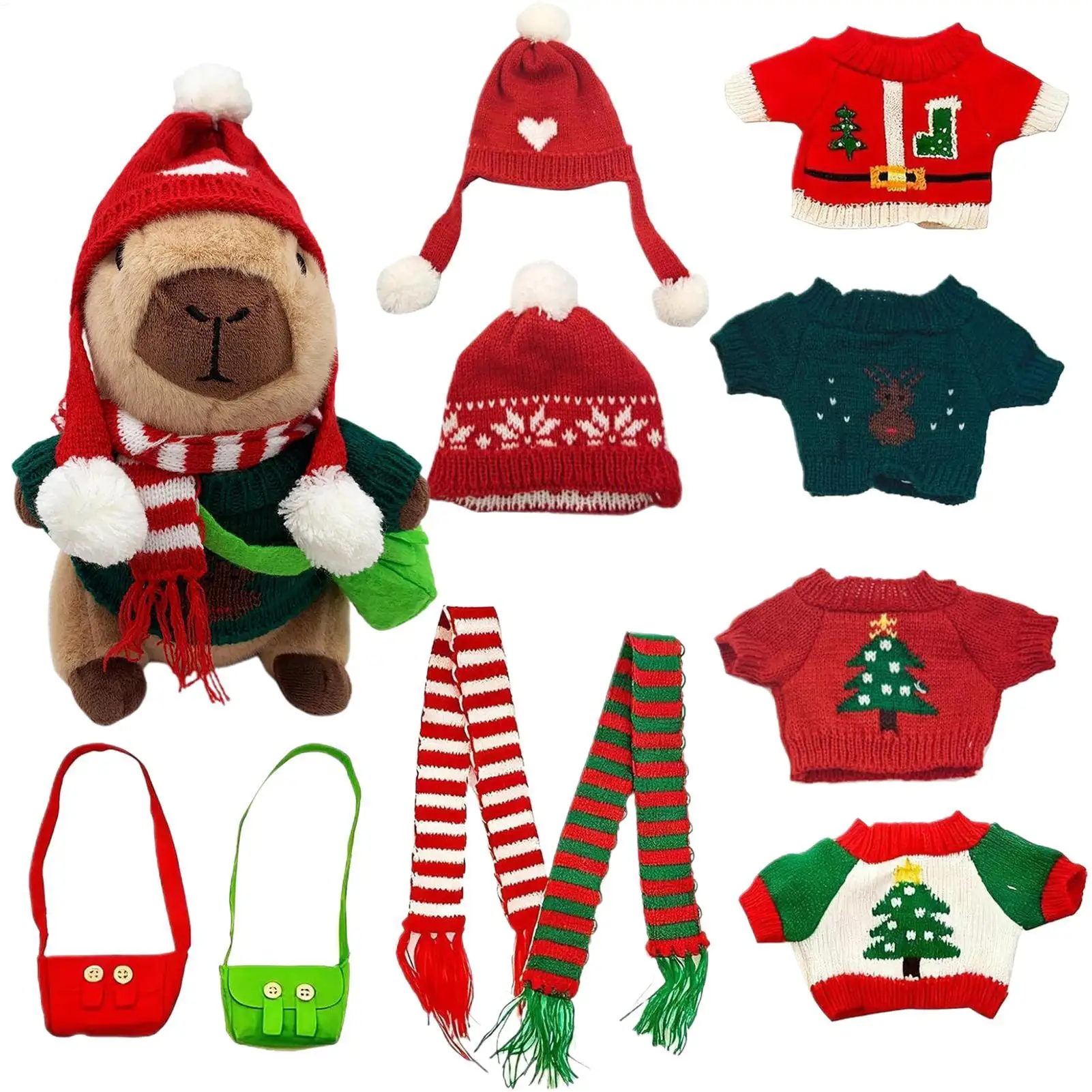 

9.8in Christmas Capybara Plush Toy with Clothes, Cute Dress Up Doll for Boys Girls, Adults, Friends, Home & Car Decor
