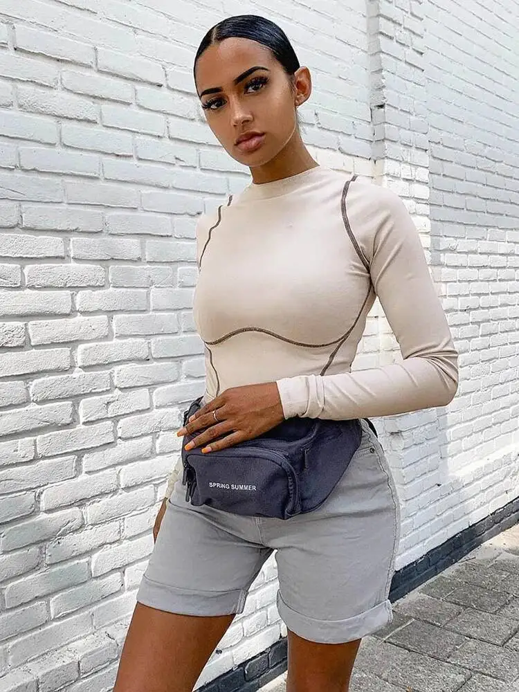 

Long Sleeve Striped Line Patchwork Bodycon Sexy Playsuit Autumn Winter Women Streetwear Outfits Female Body