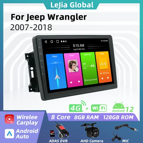지프 랭글러 2007 2018 차량용 스테레오 터치 스크린, GPS 네비게이션, 자동차 라디오, 멀티미디어 플레이어, 오디오, 2Din, 안드로이드