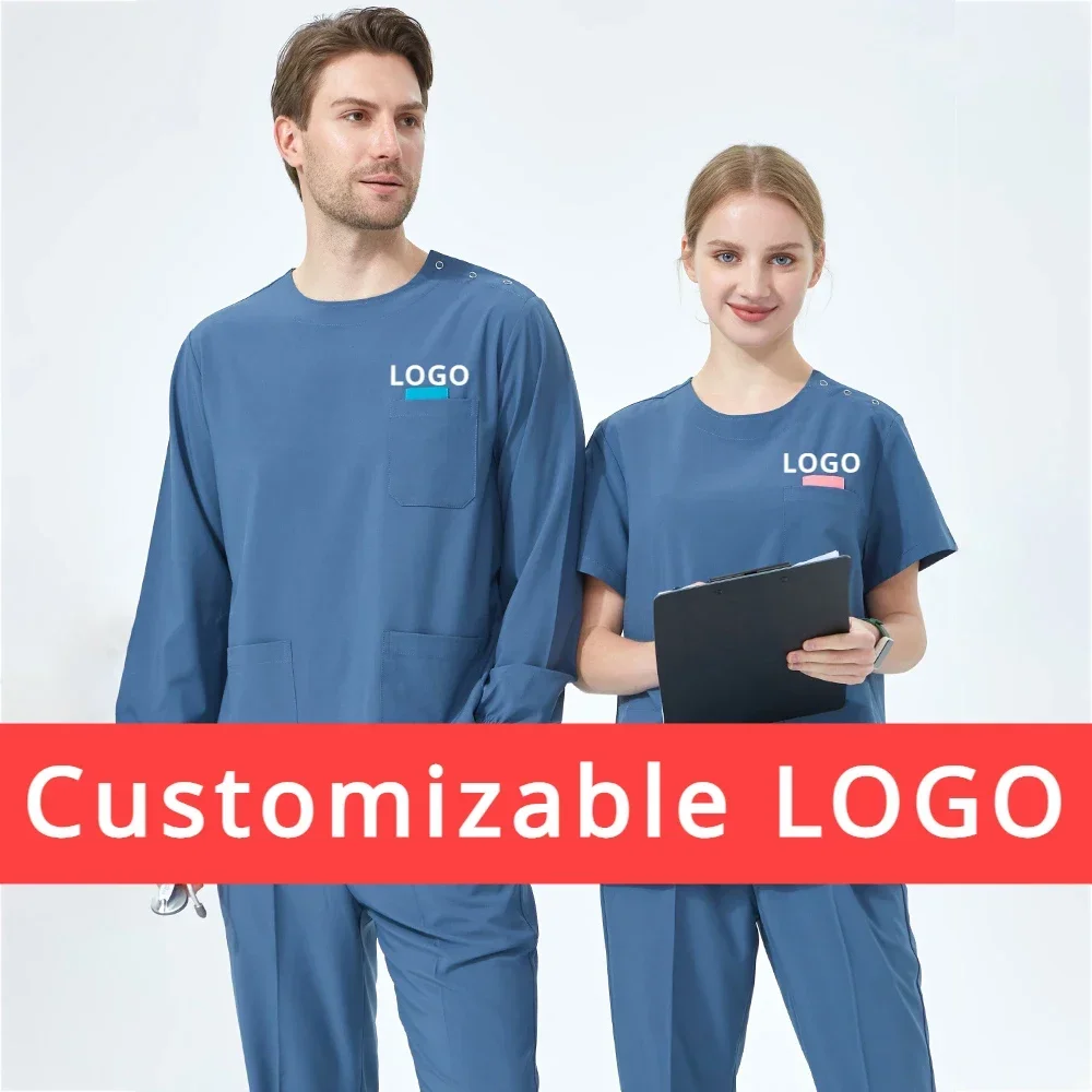 Customizable LOGO Nurse Surgical Uniform Woman Beauty Workwear Medical Scrub Set Stretch Clinical Scrubs Doctor Vet Nursing Suit