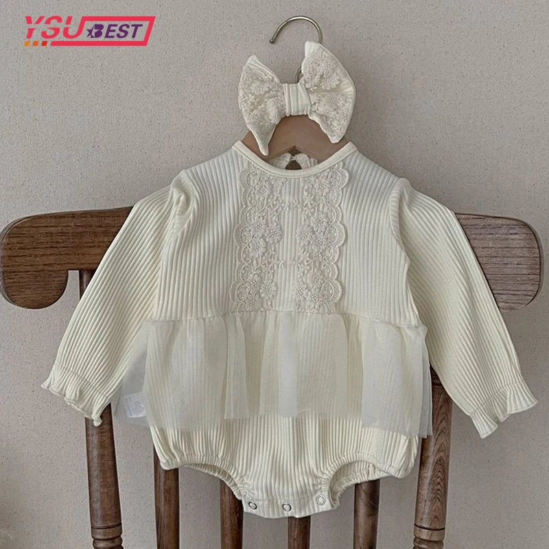 

0-24M Newborn Clothes Infant Baby Girl Embroidered Lace Romper Toddler Long Sleeve Basic Cotton Oversize Rompers Baby Jumpsuit