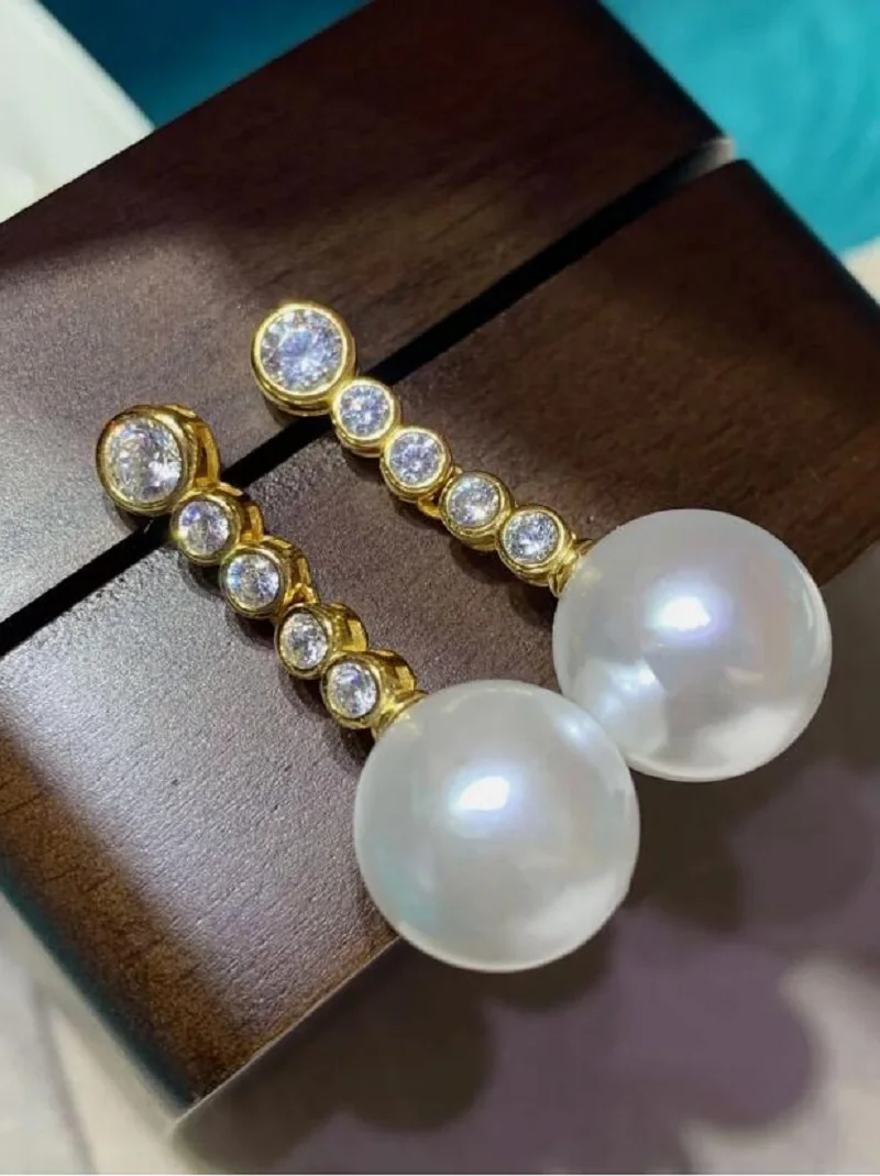 

charming 10-11mm 9-10mm south sea round white pearl dangle earring 925s