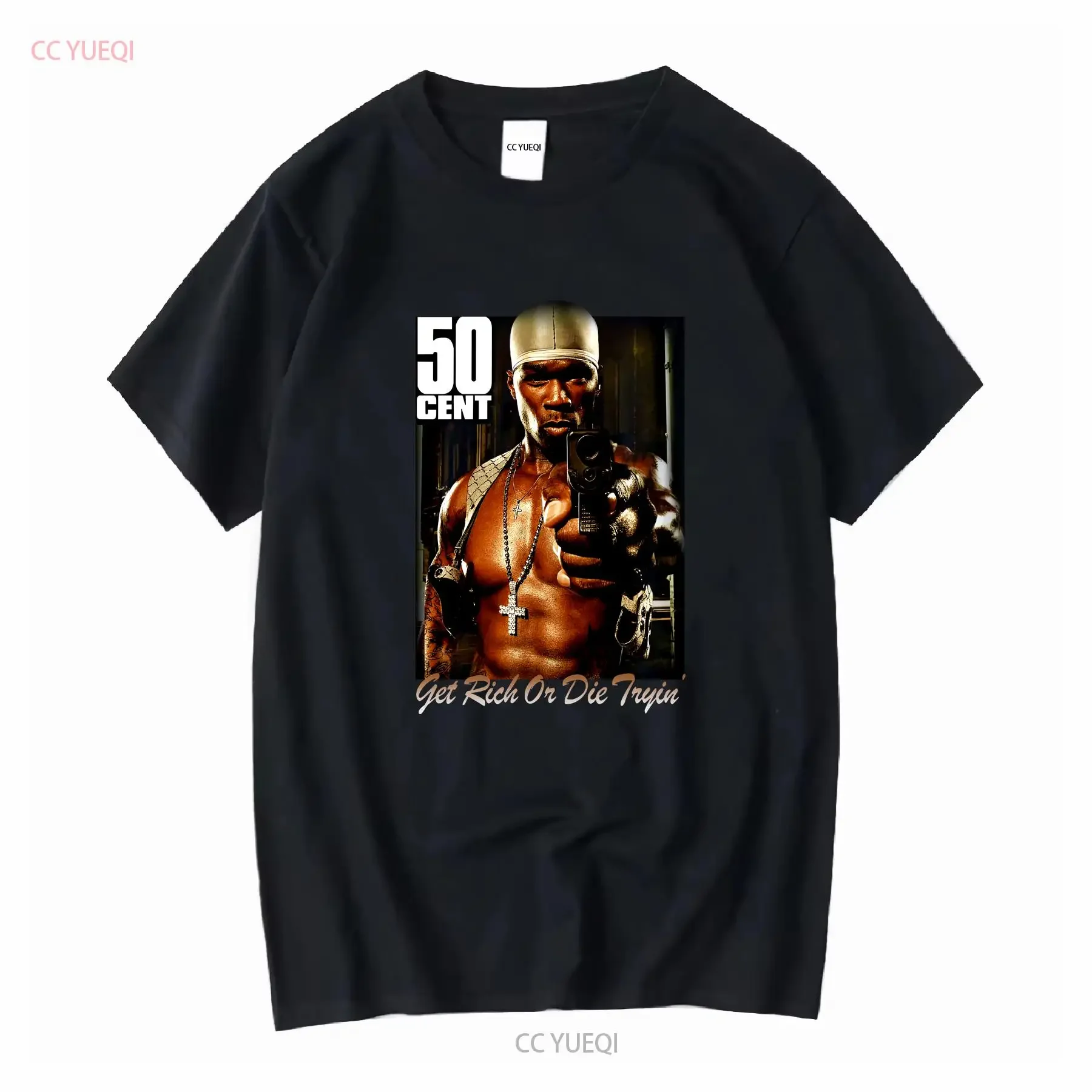 Vintage 50 Cent Get Rich or Die essayant t-shirt noir S 5XL Q1258 manches longues courtes vintage lavé homme élégant légèrement