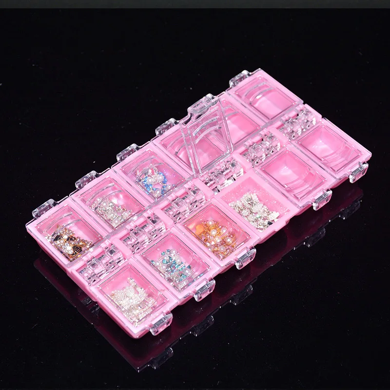 12 Grids Plastic Empty Storage Box Nail Accessories Manicure Colorful Jewelry Beads Display Container Case Organizer Holder Tool