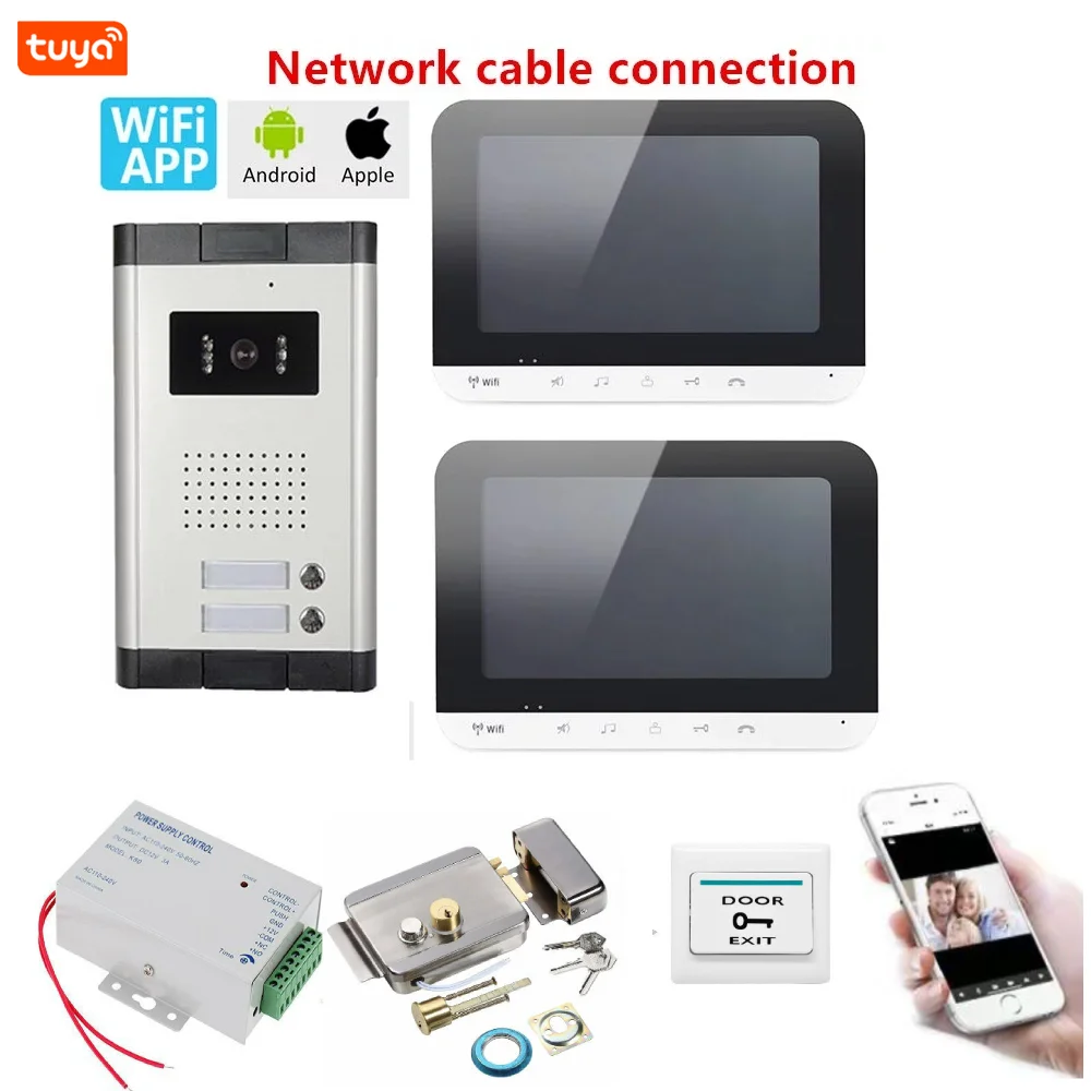 Tuya APP Control Video Intercom 7 Zoll 1080P Monitor Wifi Wireless Video Tür Telefon Türklingel Intercom Kit Für 3 einheiten Wohnung