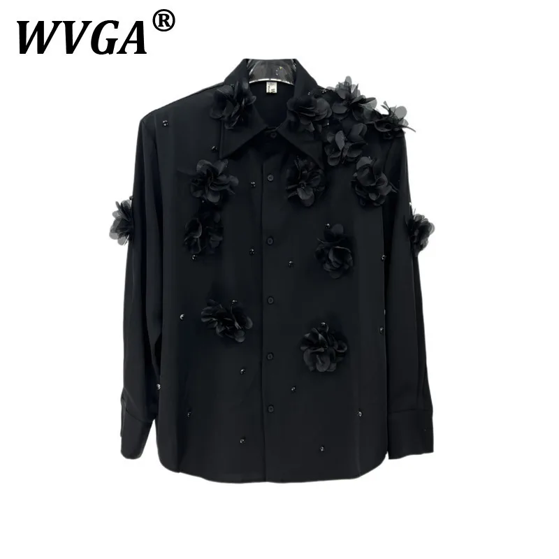 

Рубашка WVGA, весна-осень, новый мужской прилив, трехмерный цветок, инкрустированный бриллиантами, модный повседневный топ с длинными рукавами, Ins Y2K W11307