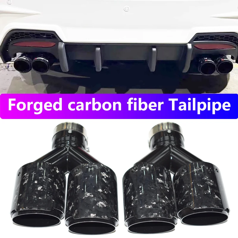 

1 pair 2 pieces 2.5-inch real forged carbon fiber muffler, four-out black universal car exhaust pipe nozzle tailpipe tip