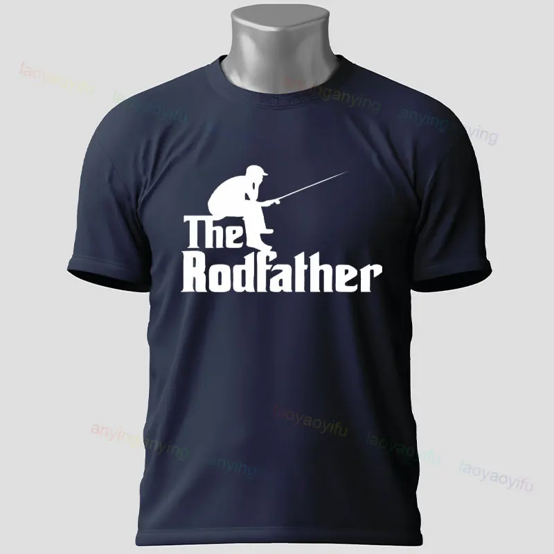 Camiseta gráfica de pesca divertida, camiseta 100% de algodón de manga corta informal a la moda con diseño "The Rodfather", perfecta para ropa de pesca al aire libre