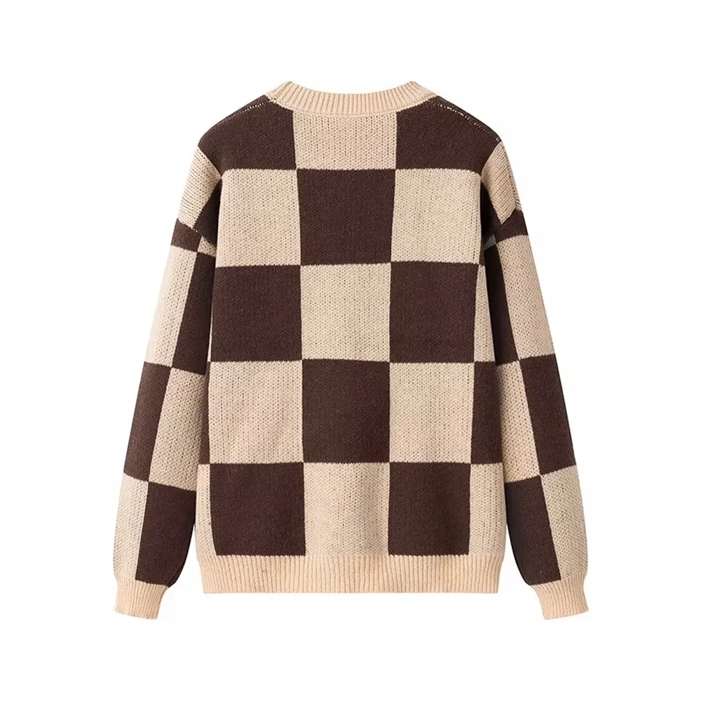 Design sense block color blocked mountain girl round neck warm glutinous sweater loose pullover knitted base top