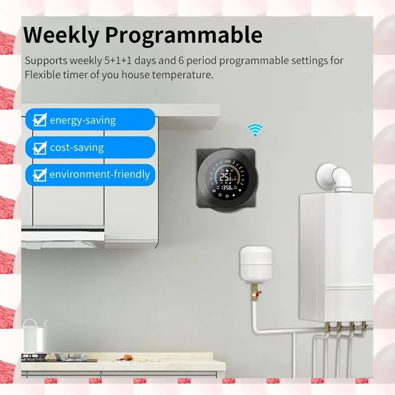 Tuya Wifi Thermostat LCD Digital Touch Temperature Control สําหรับ Alexa สีขาว, เครื่องทําน้ําอุ่น (Wifi) ติดตั้งง่าย ใช้งานง่าย