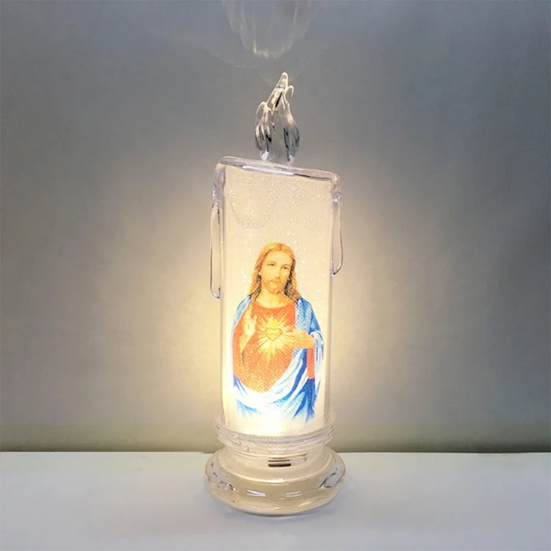 Jesus Virgin Christ Lamp Romantic Tealight Electronic Flameless LED Devotional Prayer Candles Light Religious Decoration