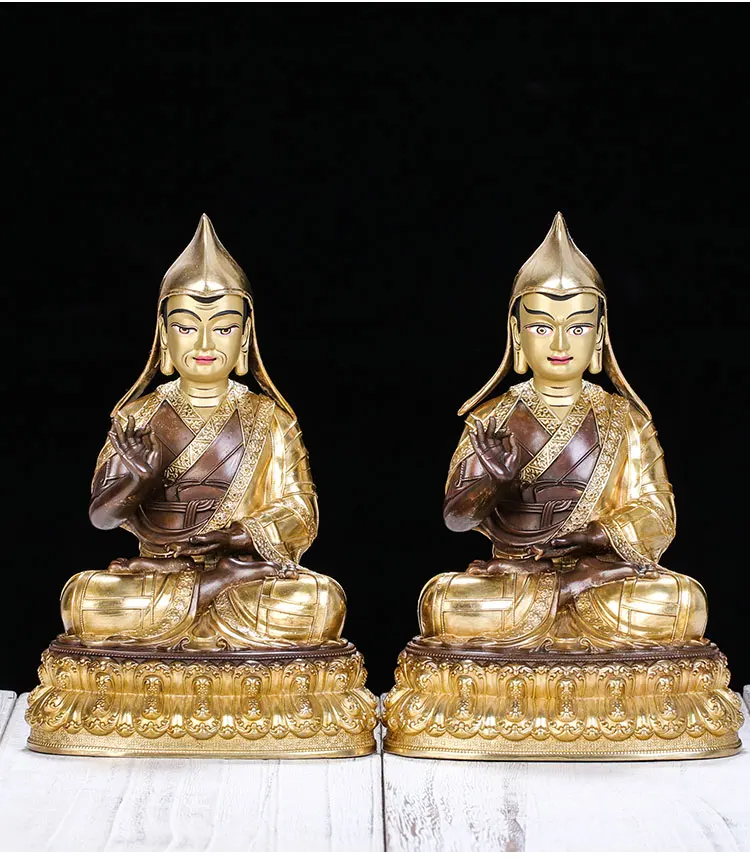 3PCS  TOP GOOD BUDDHA family efficacious Buddhist Buddhism Gold-plated Gelugpa tsongkhapa brass statue