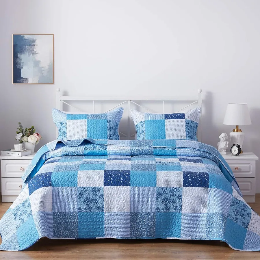 

Patchwork Quilts Queen Size Soft Durable Quilted Bedspread Lightweight Summer Reversible Retro Bed Coverlet Blanket Full Queen