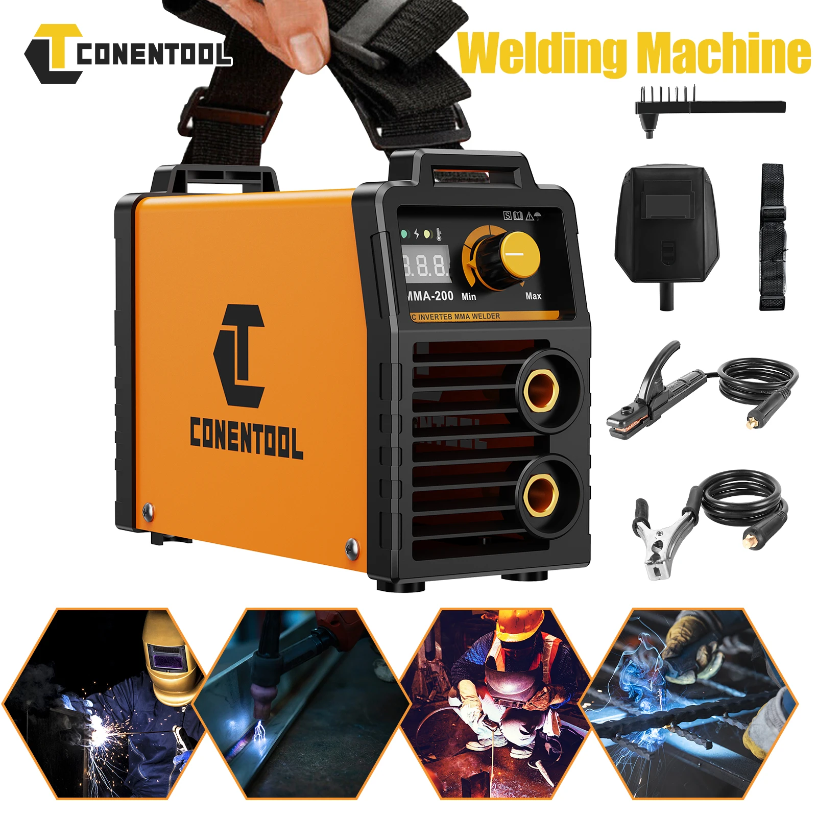 CONENTOOL 200A Saldatrice MMA 230V, Saldatrice ad Arco Portatile Mini, Saldatrice Elettrica Inverter 9KVA, Attrezzatura per Saldatura IGBT per Officina Domestica Fai-da-te