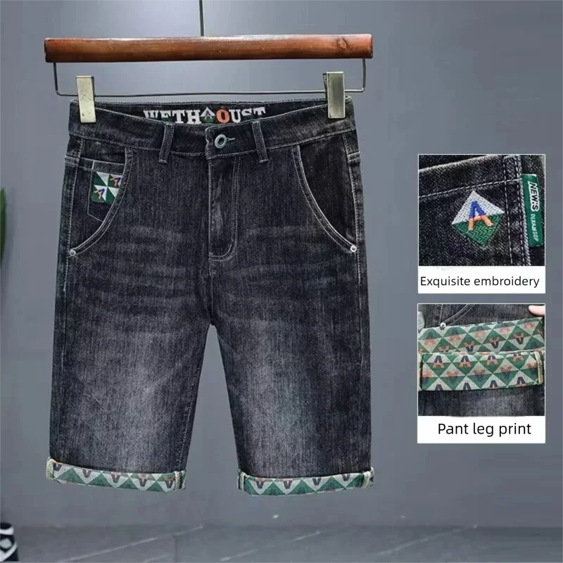 

2025 Mens Premium Denim Shorts Baggy Casual Straight Leg Five Inch Shorts Summer Fashion Print Loose Fit Streetwear Vintage