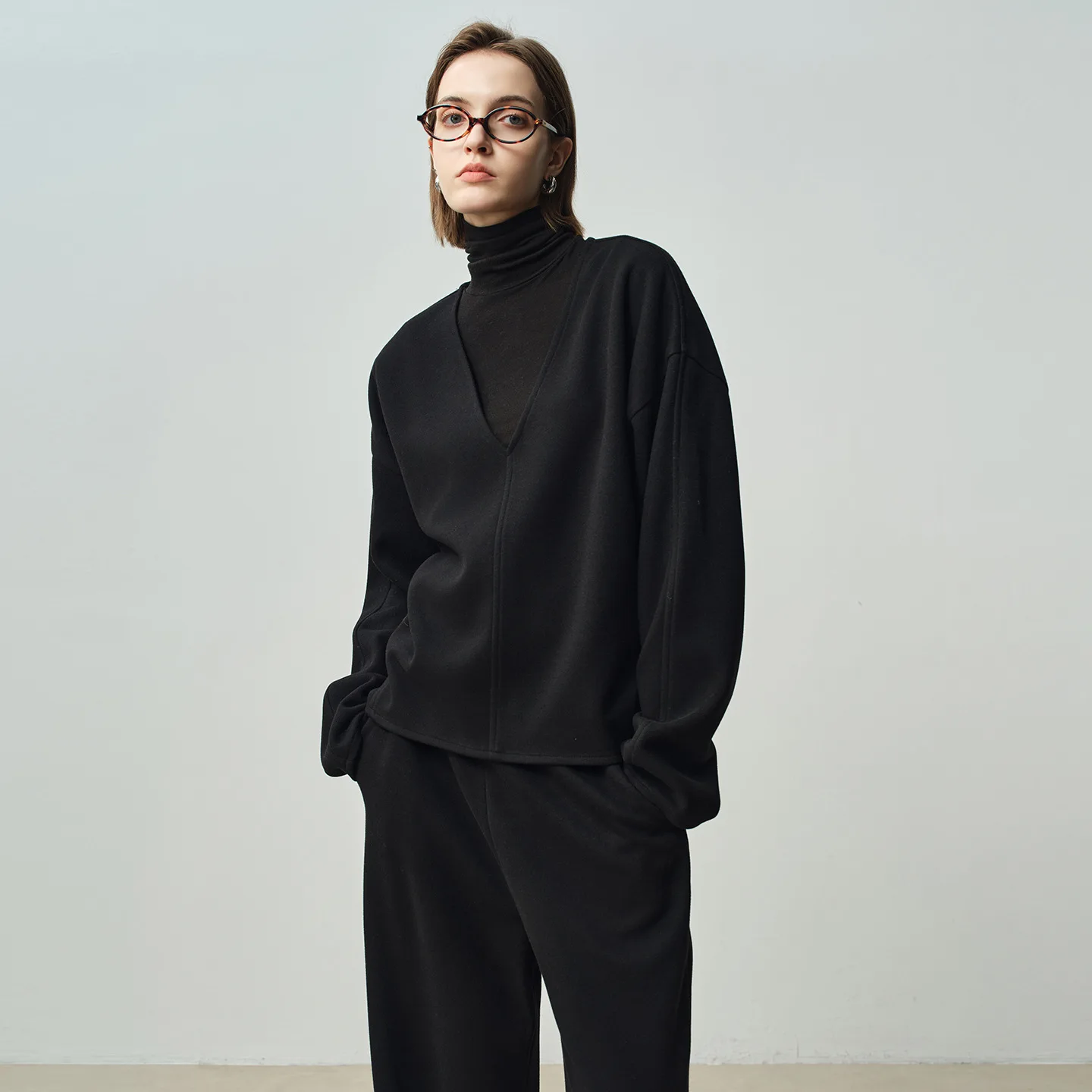 UMI MAO-Jersey informal elegante con cuello en V para mujer, Sudadera con capucha holgada, cintura elástica suave, mallas tipo plátano para mujer Y2K