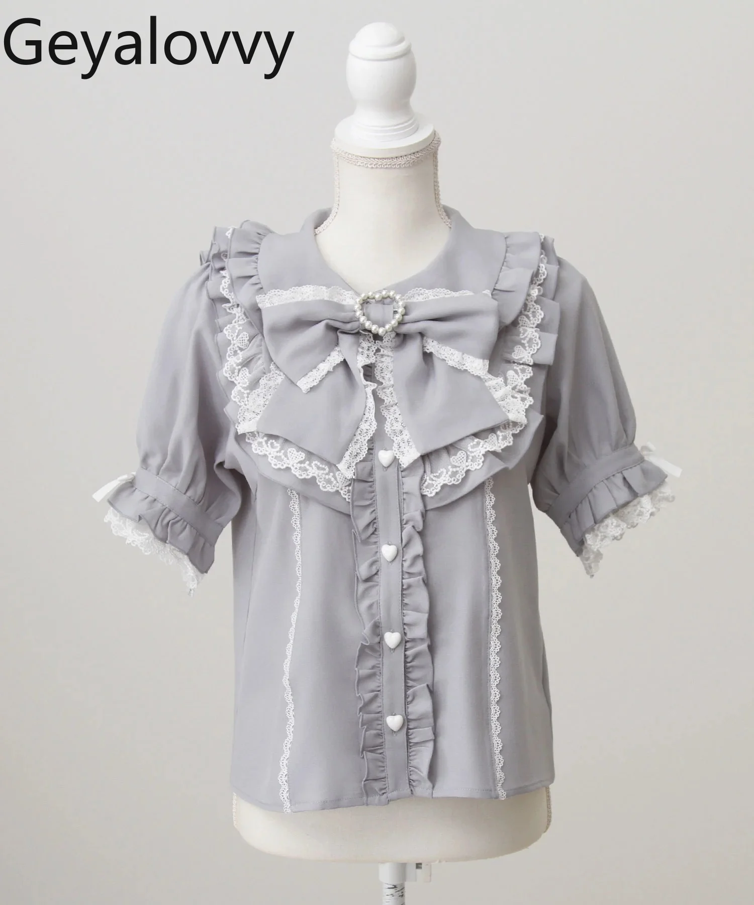 

Новая летняя тяжелая рубашка для рукоделия с большим бантом, милый топ, милая универсальная однобортная блузка с кукольным воротником для девочек, блузка с рюшами и кружевными краями