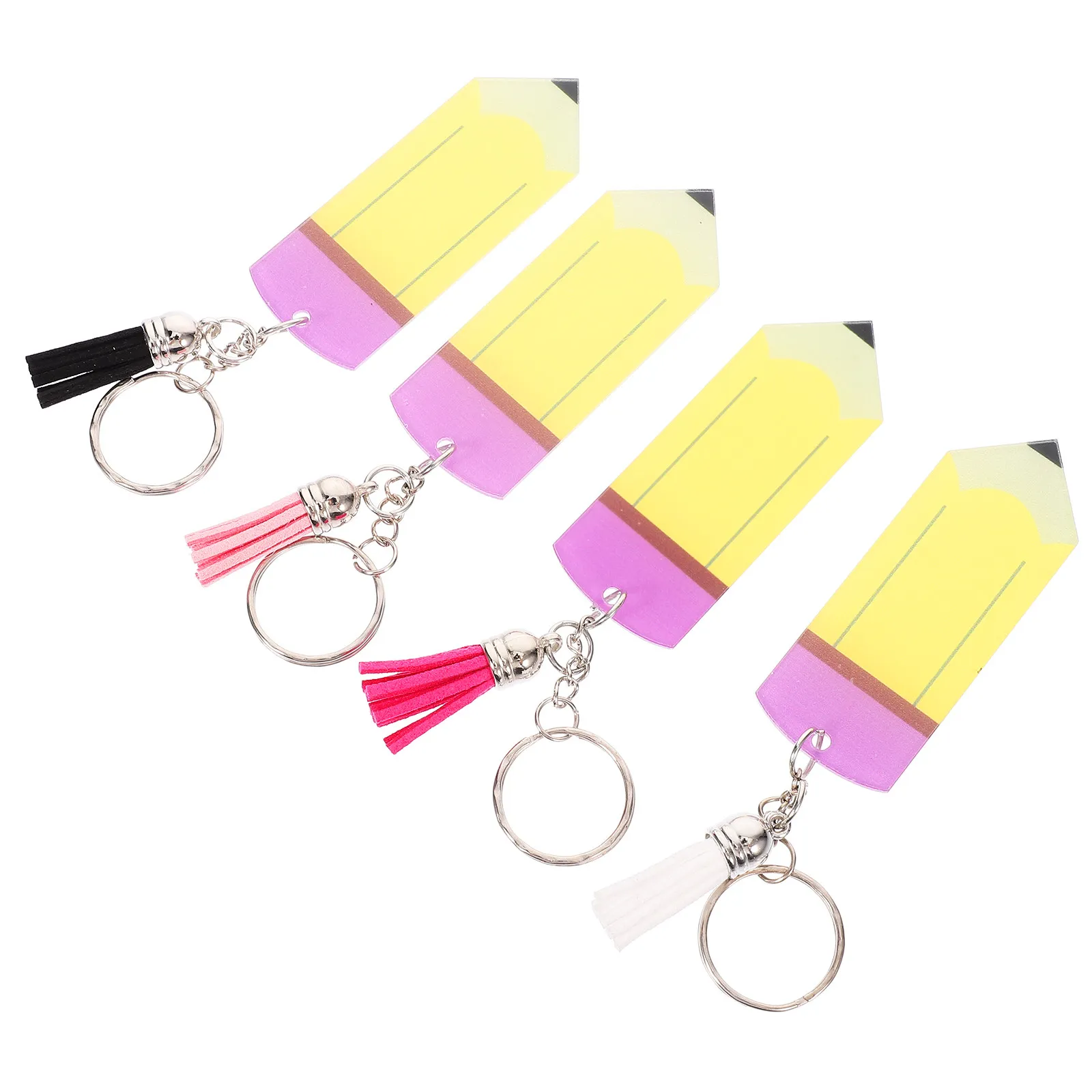 4Pcs Acrylic Pencil Shaped Keychains Tassel Design Chic Key Pendant Bag Ornament Meaningful Graduation Present for Teachers