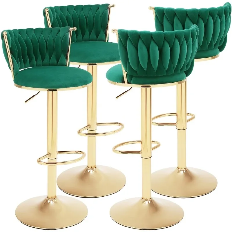 Ensemble de tabourets de bar en velours avec dos en métal doré, tissé à 4,360 °, moderne et réglable