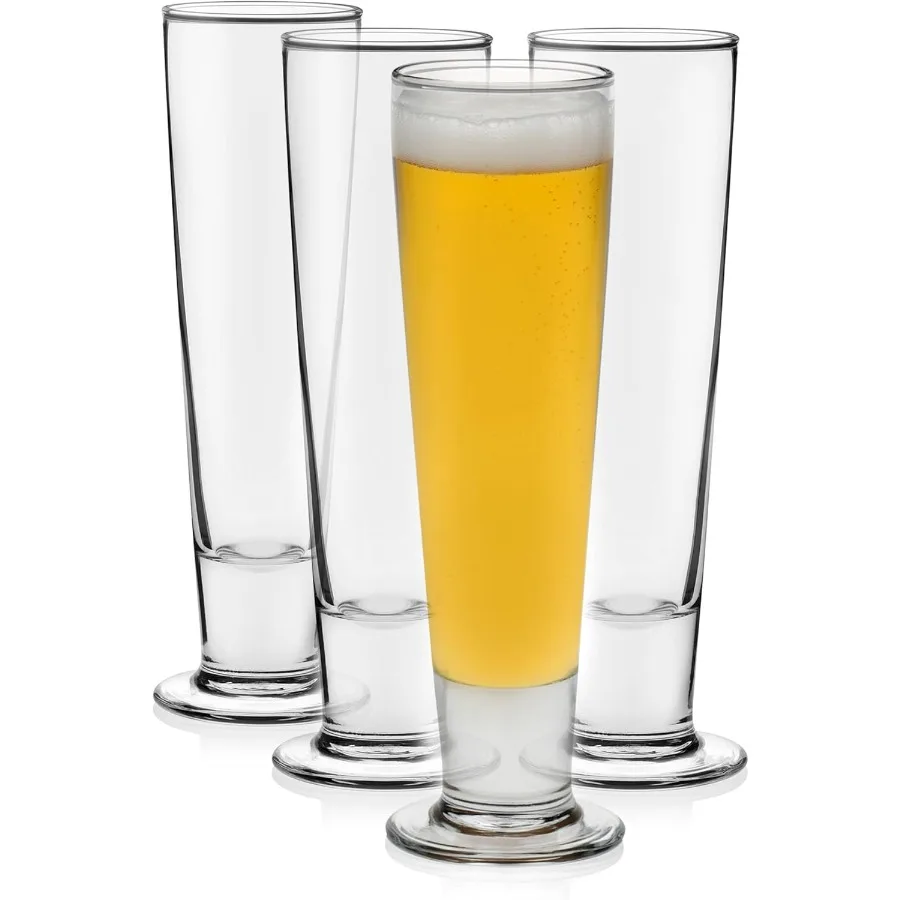 

Stockholm Pilsner Beer Glasses Set of 4 14.5oz Tall Pint Glasses for Serving Pilsner Kolsch Lager and Other Beers Ideal for Hom