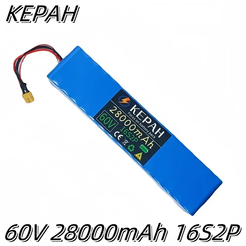 KEPAH 60V 16S2P 28000mah 18650 Lithium Ion Battery Pack lpega for Electric Bike Scooter Scooter Kids Car Built In 1000 Watt Bms