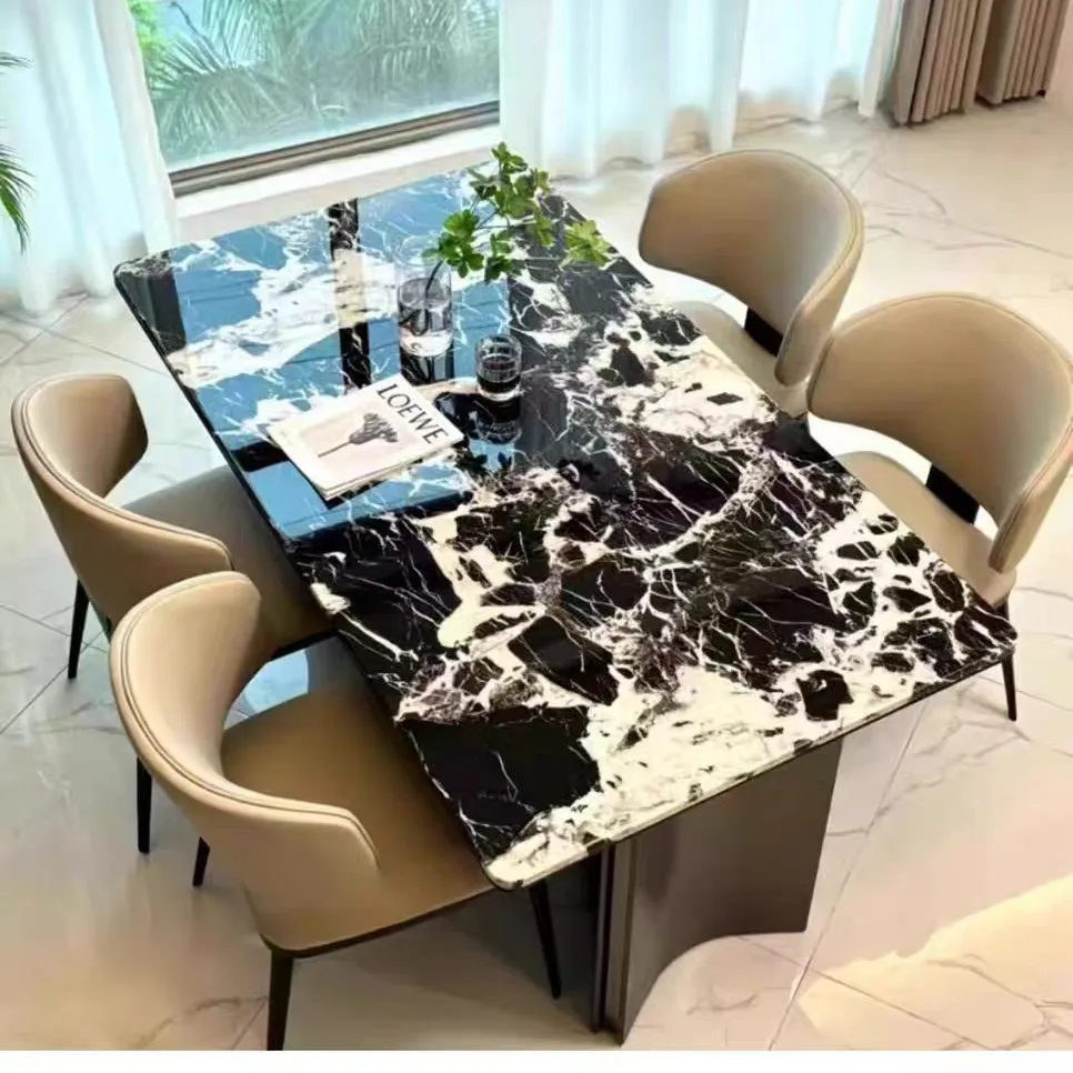 

Rectangle Platinum Diamond Blue Crystal Black Rose Natural Luxury Stone Dining Table Venetian Brown Natural Luxury Stone