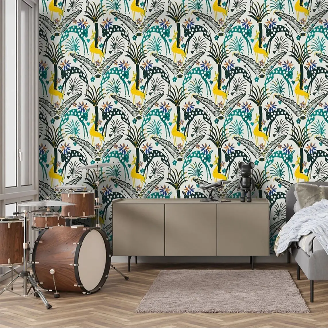 

Уникальные предметы украшения стен, экзотическая настенная бумага с оленем и растением, красочные клейкие обои для столовой, украшение детской комнаты