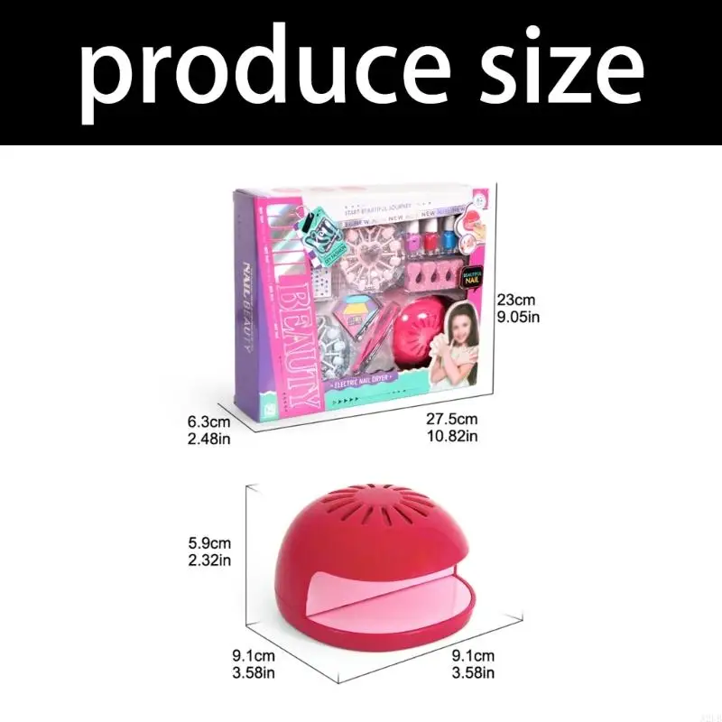 Juego juguetes para salón uñas para niña con estuche almacenamiento portátil, minisecador esmalte a base agua y