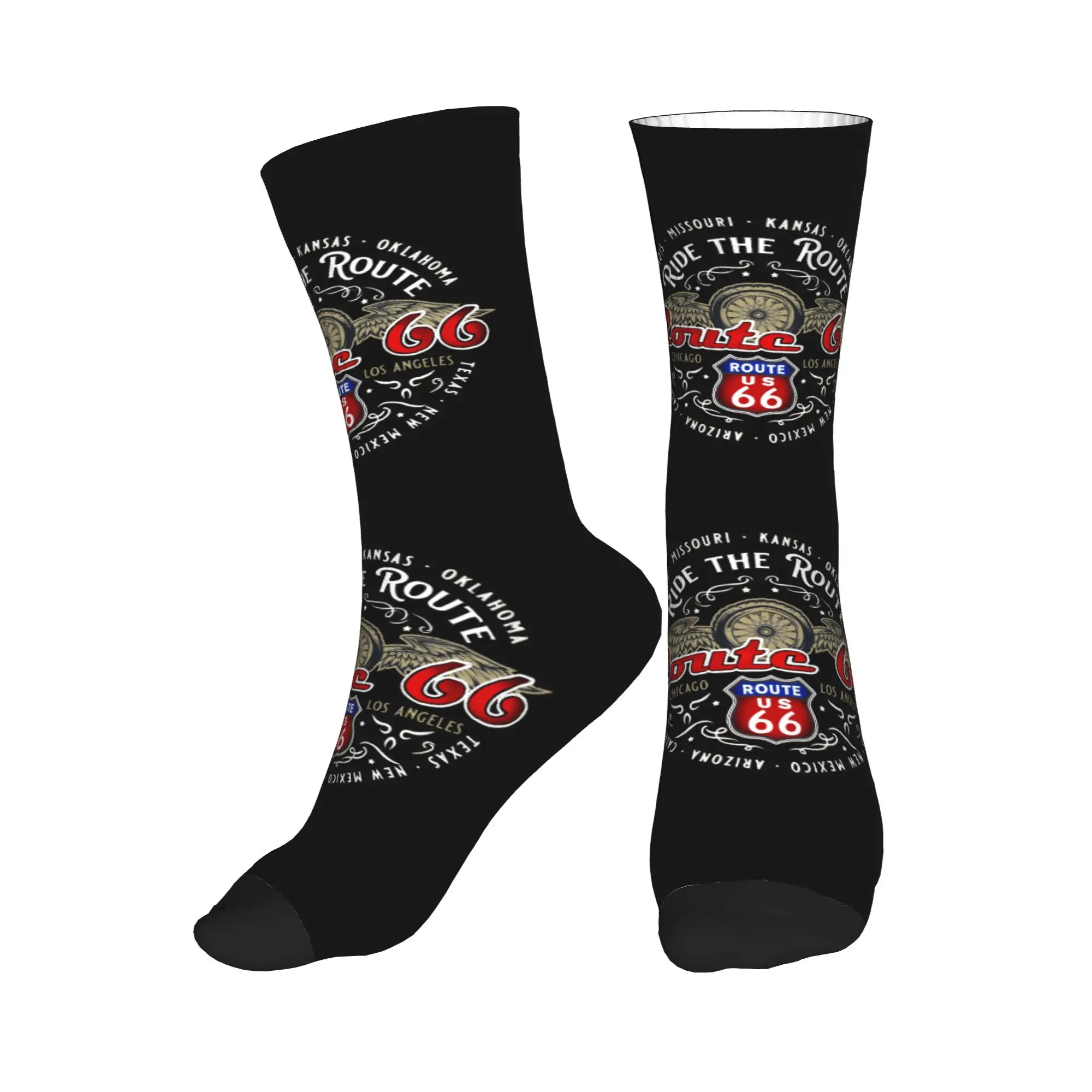 

Ride the Route 66 Mens Crew Socks Unisex Kawaii 3D Printed Biker Motorcycle Cruise America's Highway Dress Socks