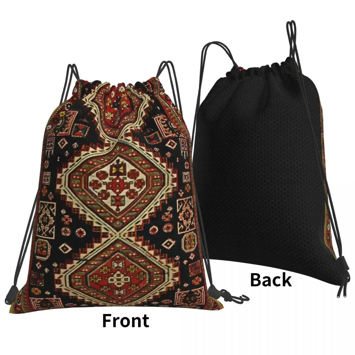 Kabristani Carpet Pattern Backpack Casual Portable Drawstring Bags Drawstring Bundle Pocket Sports Bag BookBag For Travel School