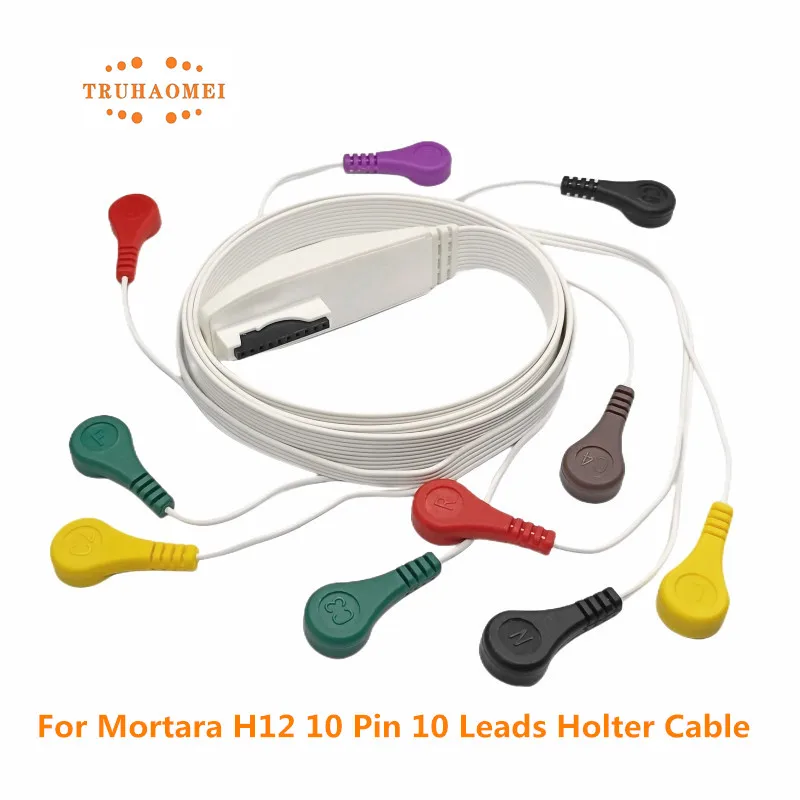 Holter Cable For Mortara Holter Recorder H12 H12+ X12 X12+ ECG Cable 10 Pin 12 Leadwires Snap 4.0