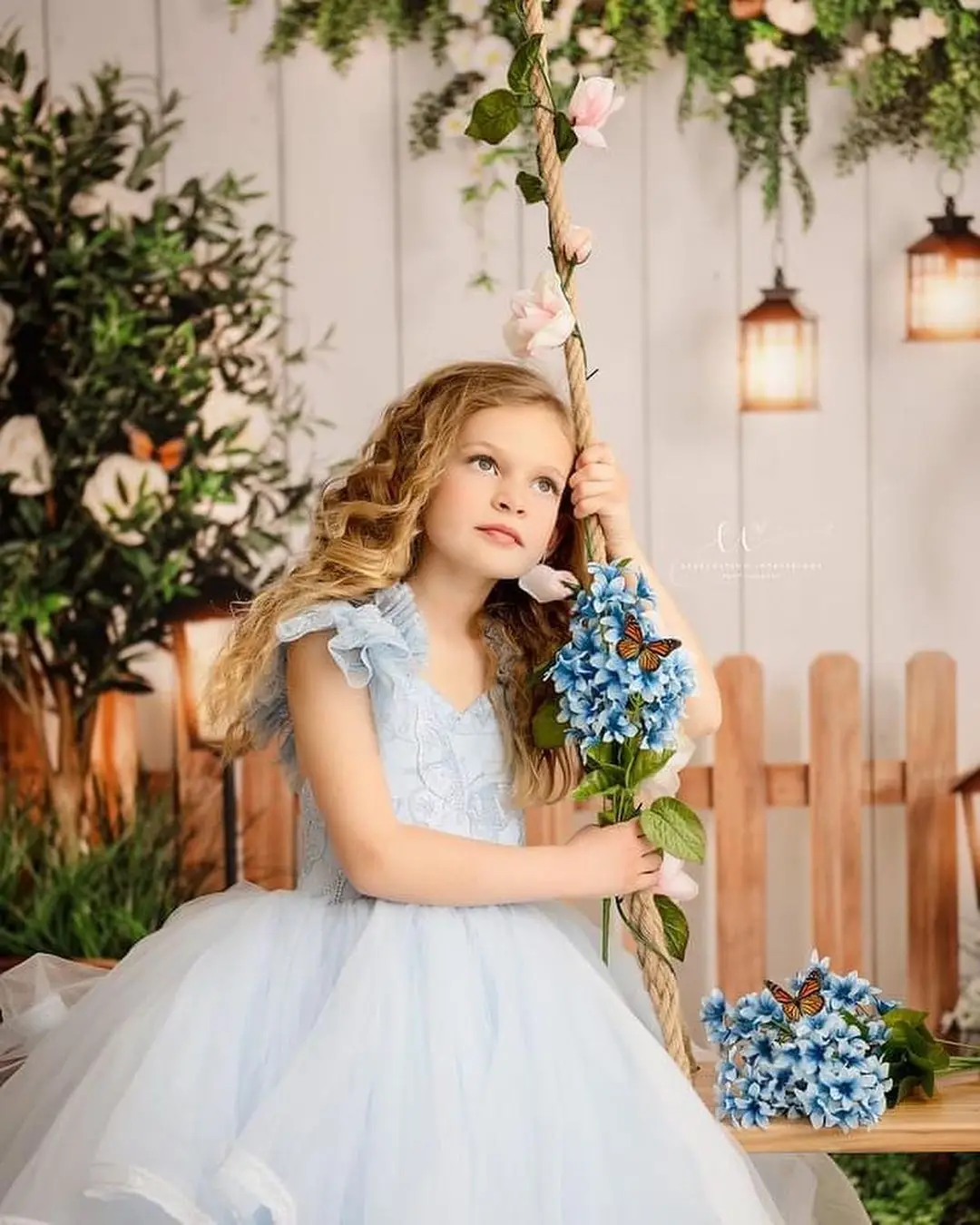 Vestido de flor azul claro para casamento, comprimento do chão, laço, decote em v, tule, inchado, sem mangas, princesa, festa de aniversário infantil, vestido de baile