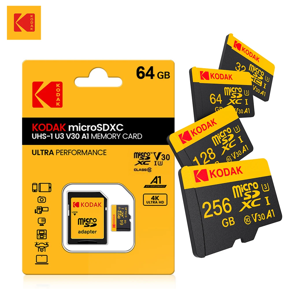 

Kodak Micro SD Card Memory Card class 10 32G8 64GB 128GB 256GB U3 4K High Speed Catao De Memora Flash Memory TF card for Camera