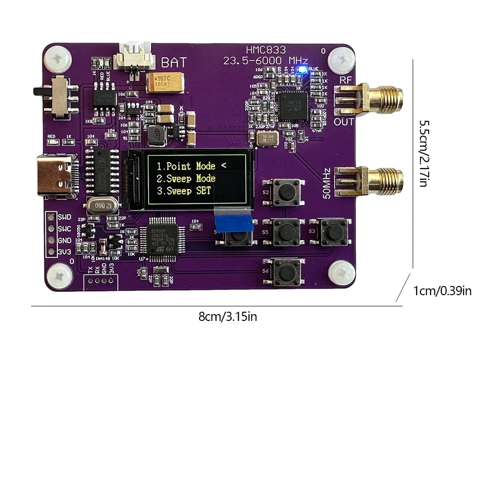 6Ghz HMC833 RF Signal Generator 23.5MHZ-6000MHz RF Signal Source Transmitter Type-C Generator Module